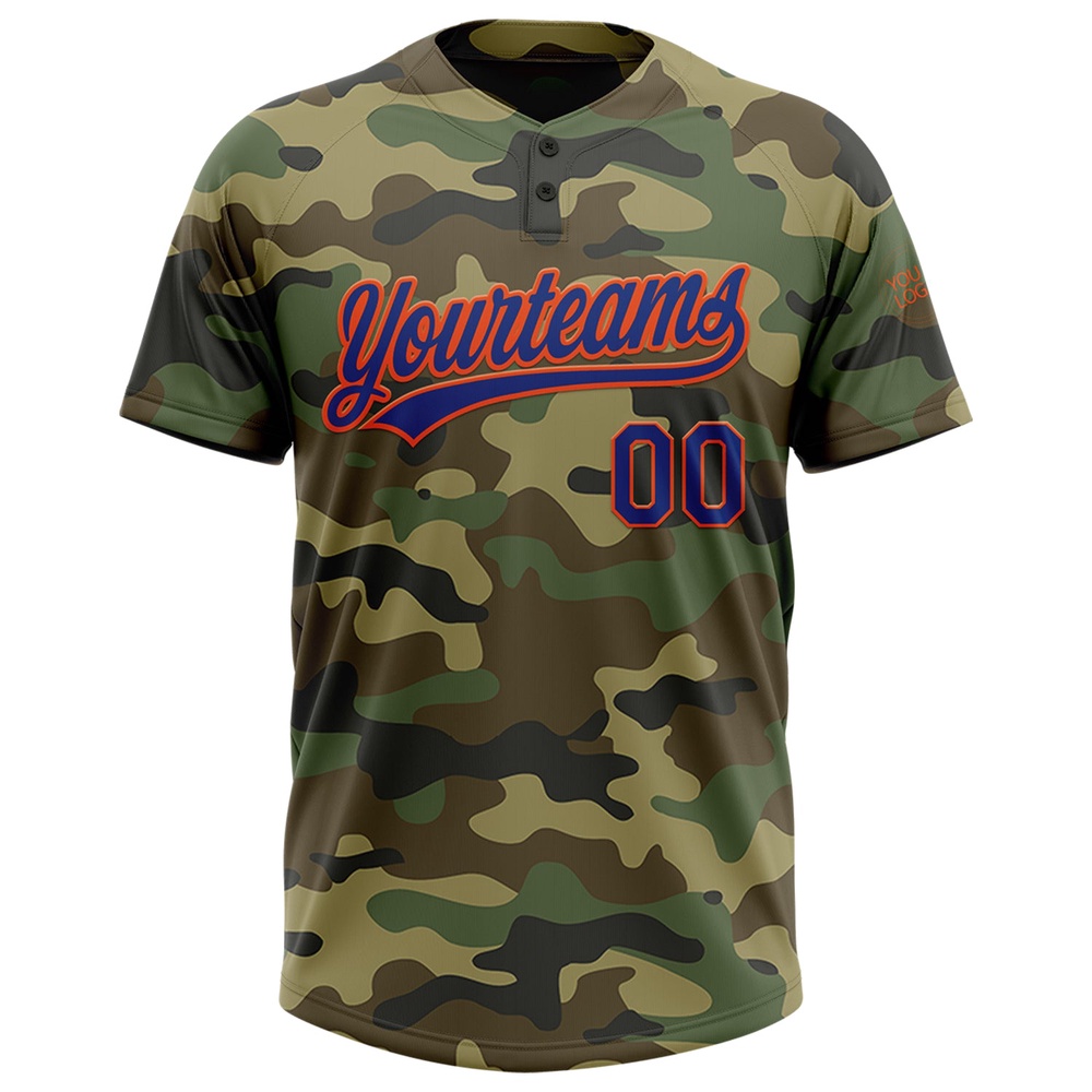 Camo Royal Orange Salute To Service Two Button Unisex Softball Jersey, Custom Team Softball Jersey Camo Royal Orange Salute To Service Two Button Unisex Softball Jersey, Custom Team Softball Jersey