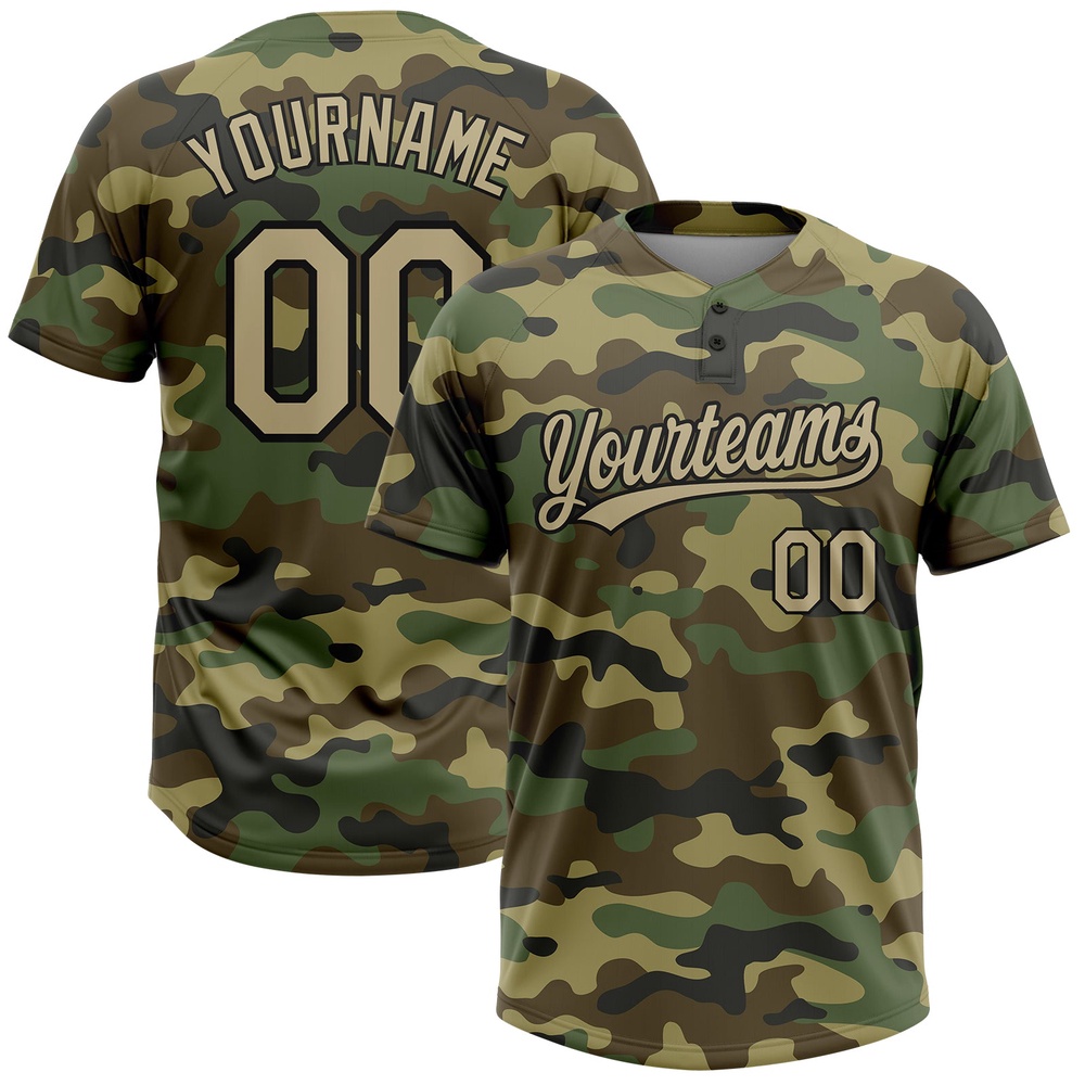 Camo Vegas Gold Black Salute To Service Two Button Unisex Softball Jersey, Custom Team Softball Jersey