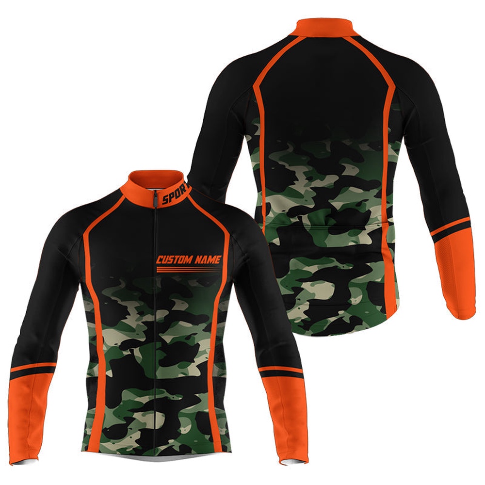 Camouflage Mens Cycling Jersey With Back Pockets Orange Bike Shirts Custom Bicycle Clothes, Custom Mono Cycling Jersey