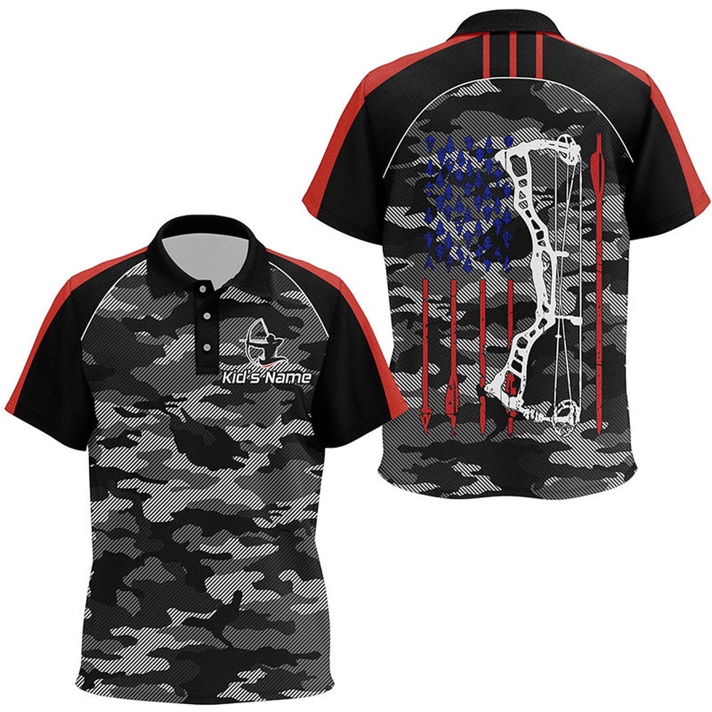 Camouflage US Flag Archery Polo Shirts, Grunge American Arrow Archery Polo, Custom Archery Team Polo Shirt