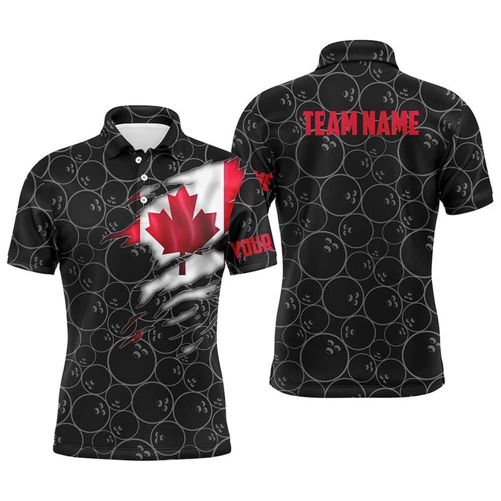 Canada Bowling Polo Shirts For Men, Custom Canadian Flag Bowling Team Polo Shirt Bowling Pattern, Personalized Bowling Team Shirt Canada Bowling Polo Shirts For Men, Custom Canadian Flag Bowling Team Polo Shirt Bowling Pattern, Personalized Bowling Team Shirt
