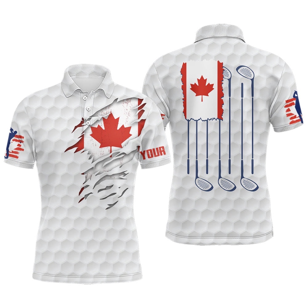 Canada Flag Golf Pattern Men’s Polo Shirt Red Maple Leaf Golf Shirts For Men Patriotic Golf Gifts, Golf Polo Shirt, Golf Shirts
