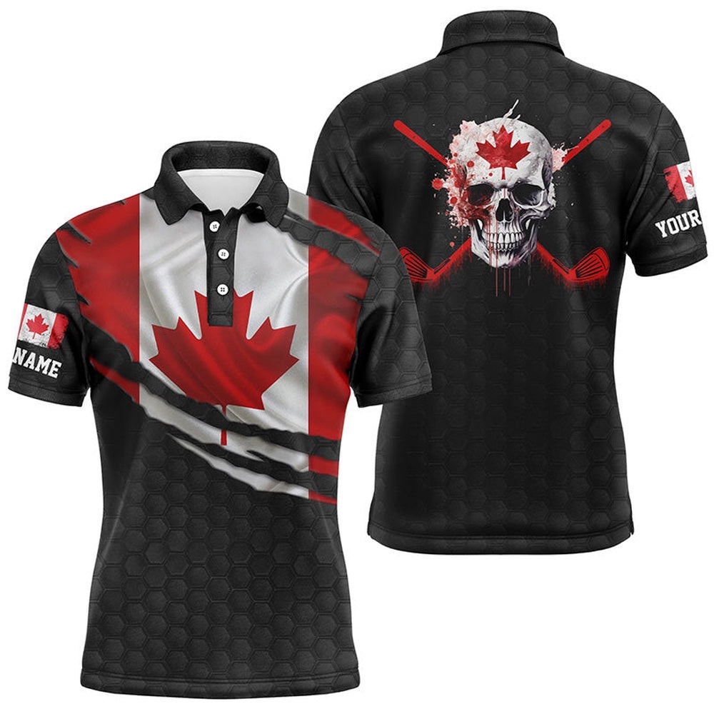 Canada Flag Skull Men’s Golf Polo Shirts Personalized Patriotic Golf Shirts For Men, Golf Polo Shirt, Golf Shirts Canada Flag Skull Men’s Golf Polo Shirts Personalized Patriotic Golf Shirts For Men, Golf Polo Shirt, Golf Shirts