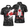 Canadian Flag Golf Clubs Navy Geometric Pattern Men Golf Polo Shirts Custom Patriotic Golf Outfits Men, Golf Polo Shirt, Golf Shirts