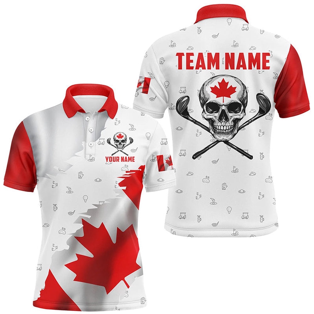 Canadian Flag Golf Clubs Skull Golf Camo Men Golf Polo Shirts Custom Patriotic Golf Team Jerseys, Golf Polo Shirt, Golf Shirts