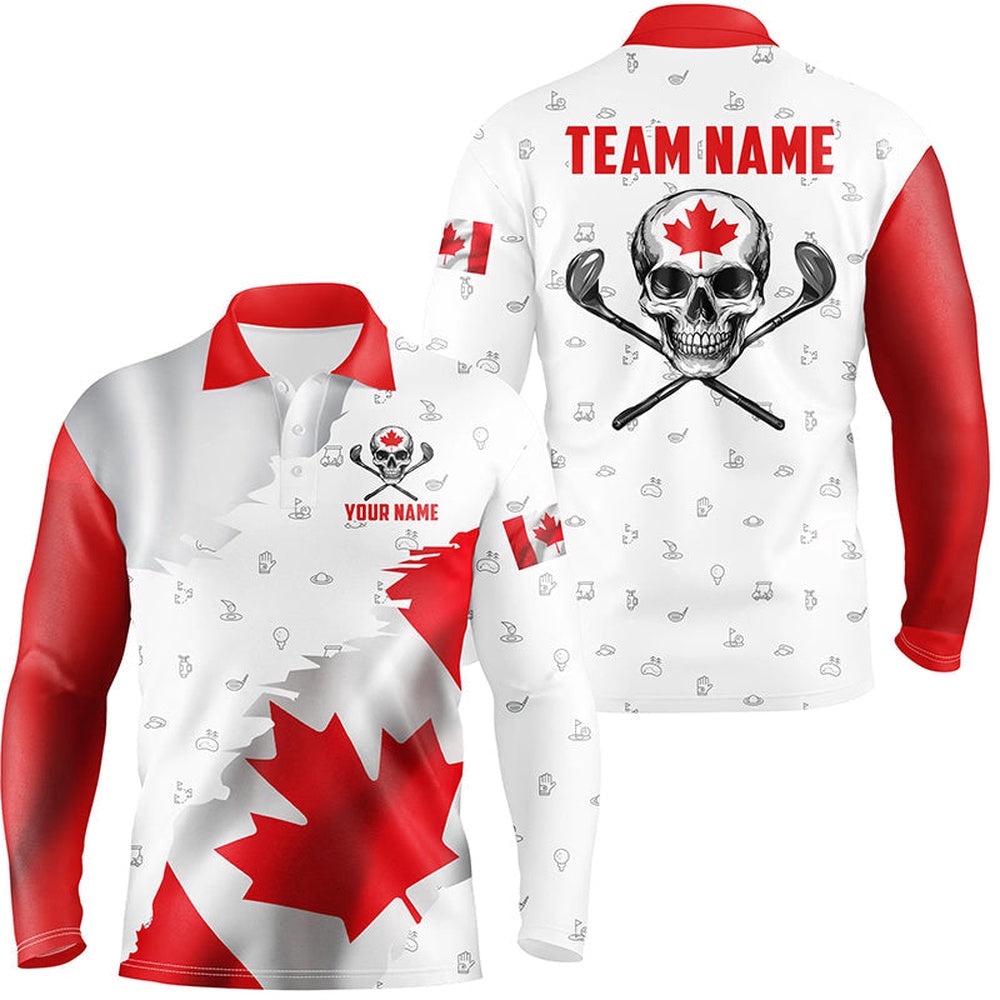 Canadian Flag Golf Clubs Skull Golf Camo Men Golf Polo Shirts Custom Patriotic Golf Team Jerseys, Golf Polo Shirt, Golf Shirts