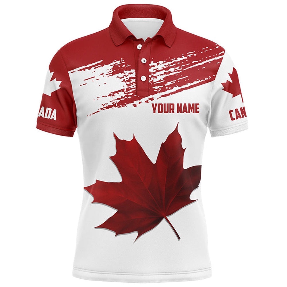 Canadian Flag Men’s Golf Polo Shirt Custom Maple Leaves Patriotic Canada Golf Shirt For Men, Golf Polo Shirt, Golf Shirts
