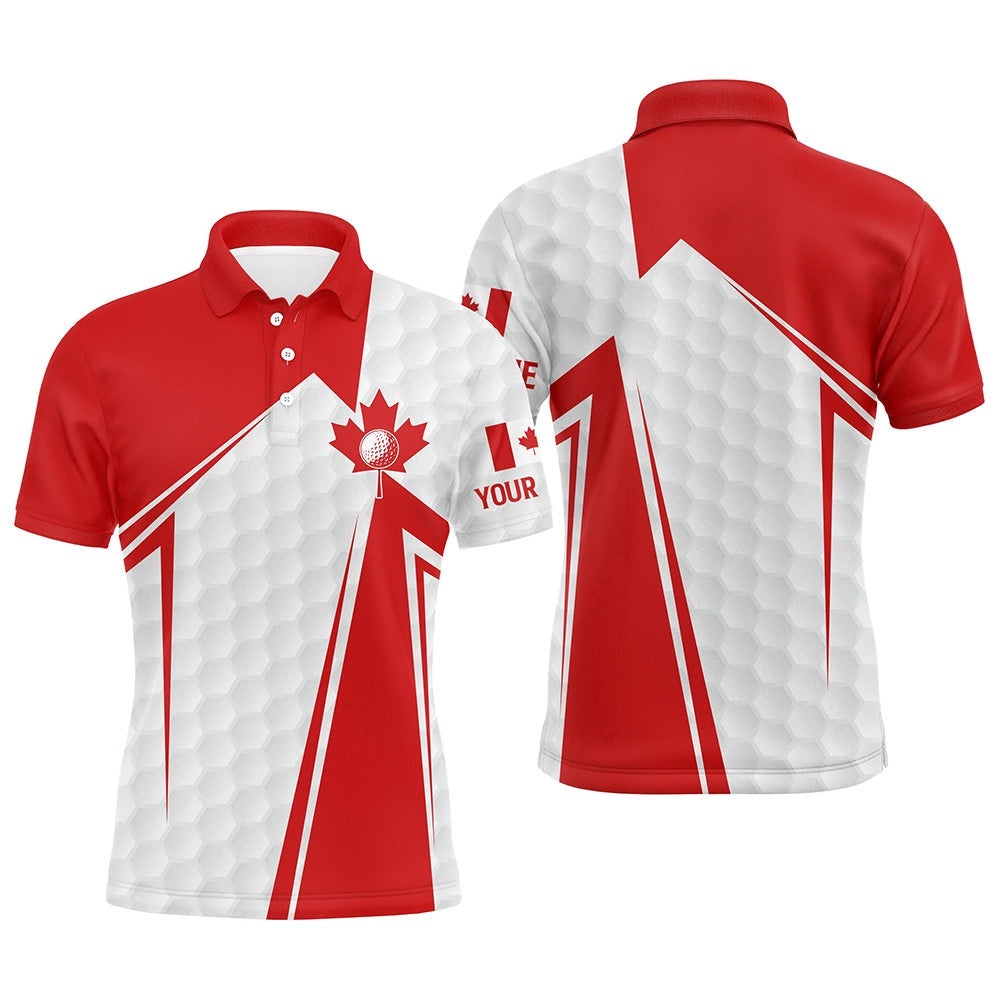 Canadian Flag White Golf Ball Skin Men’s Golf Polo Shirts Custom Patriotic Men’s Golf Clothes, Golf Polo Shirt, Golf Shirts