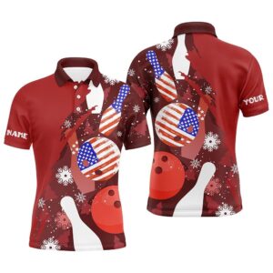 Christmas American Flag Bowling Polo Shirts For&hellip;
