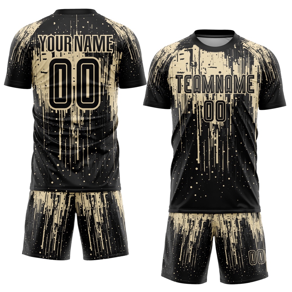 City Cream Black Sublimation Soccer Uniform Jersey, Custom Team Soccer Jersey Shirt