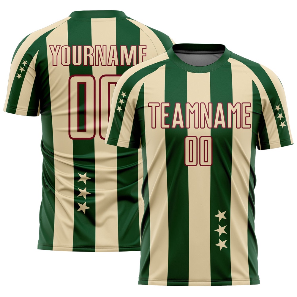 City Cream Green Crimson Stars And Squares Sublimation Soccer Uniform Jersey, Custom Team Soccer Jersey Shirt
