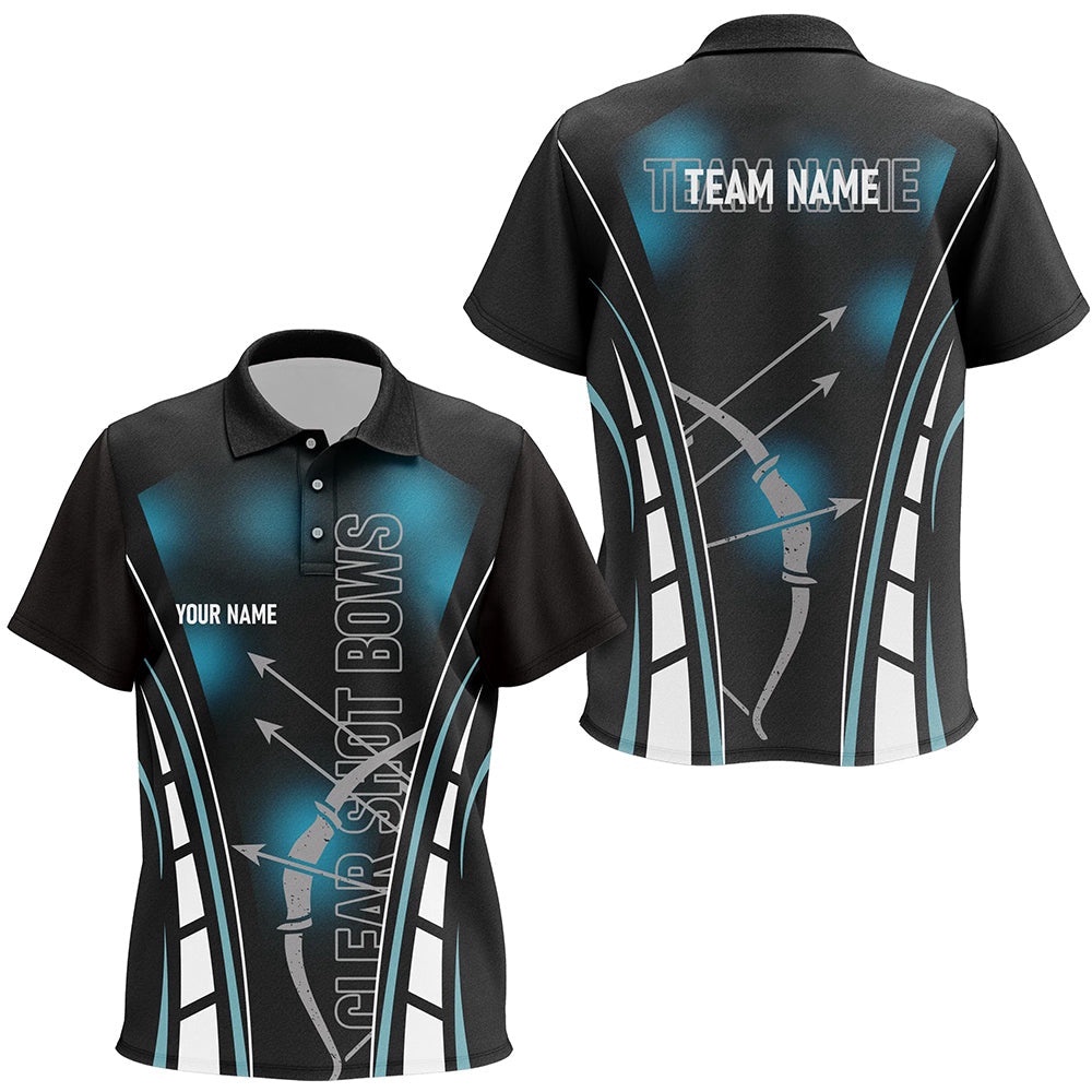 Clear Shot Bows Archery Polo Shirts, Black Blue Arrows Bows Archery Shirts, Custom Archery Team Polo Shirt