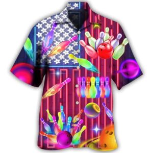 Colorful Bowling Hawaiian Shirt Short Sleeve, Button Down Bowling Shirts, Bowling Shirts, Custom Team Bowling Hawaiian Shirt