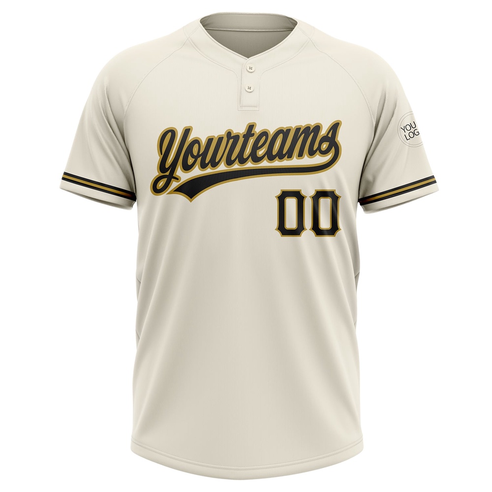 Cream Black Old Gold Two Button Unisex Softball Jersey, Custom Team Softball Jersey
