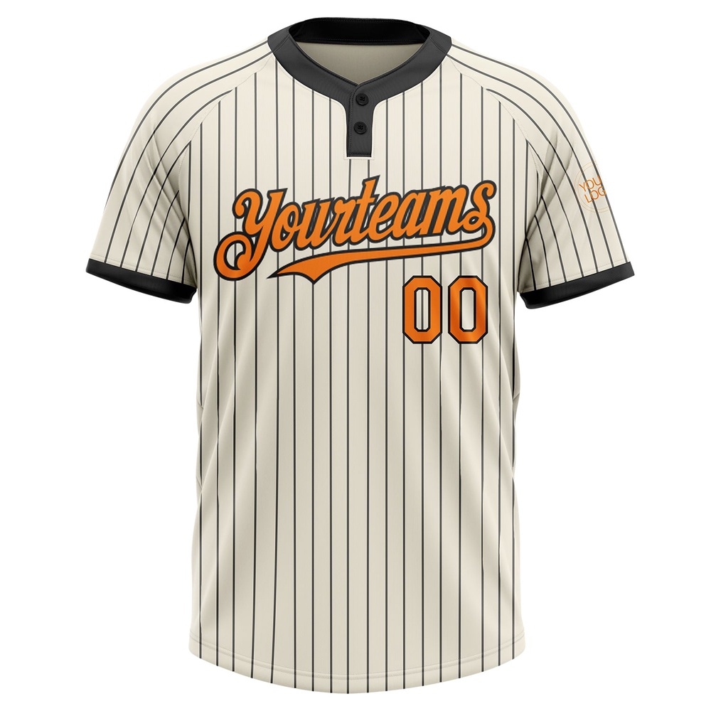 Cream Black Pinstripe Bay Orange Two Button Unisex Softball Jersey, Custom Team Softball Jersey