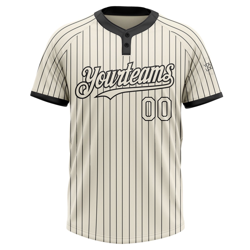 Cream Black Pinstripe Black Two Button Unisex Softball Jersey, Custom Team Softball Jersey