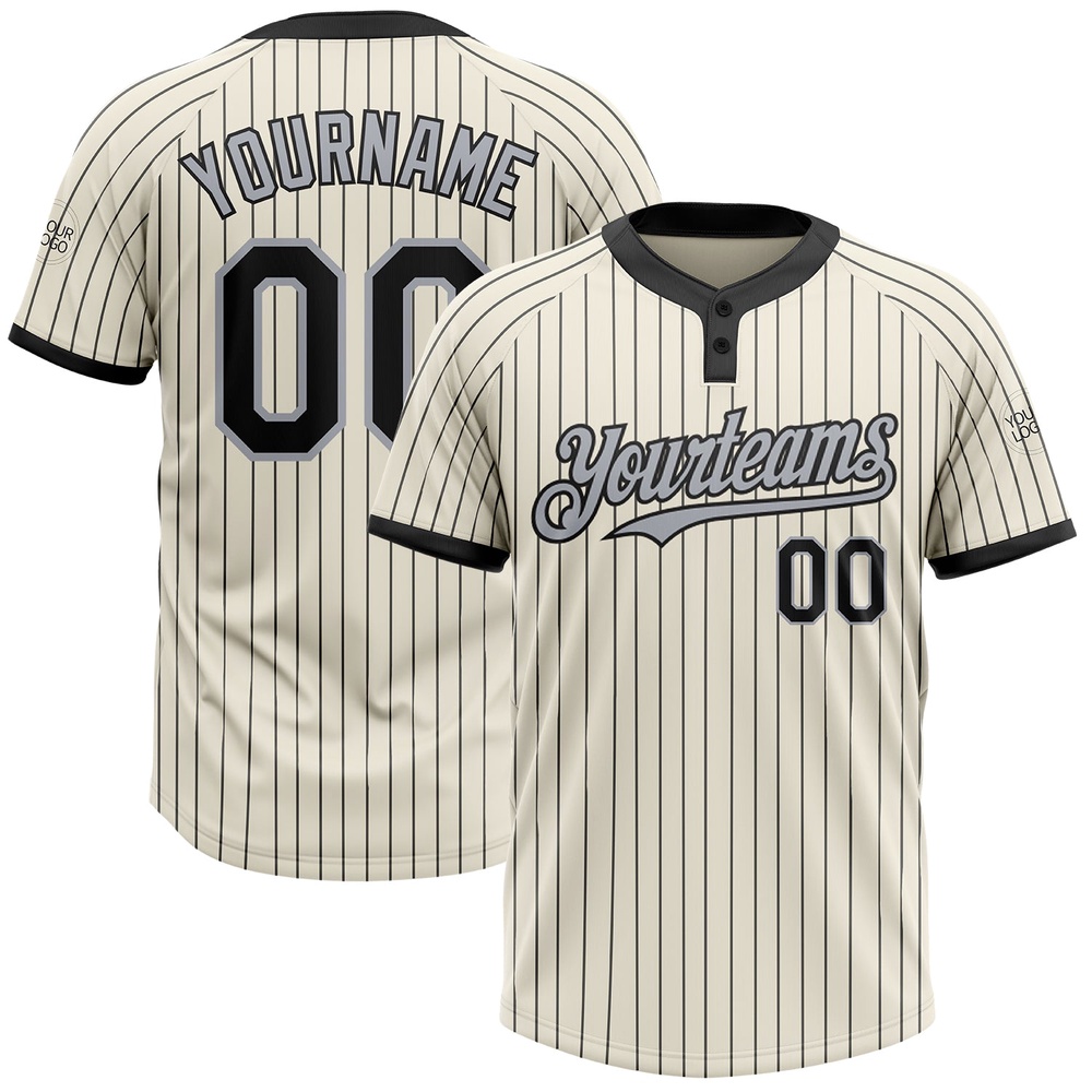 Cream Black Pinstripe Gray Two Button Unisex Softball Jersey, Custom Team Softball Jersey