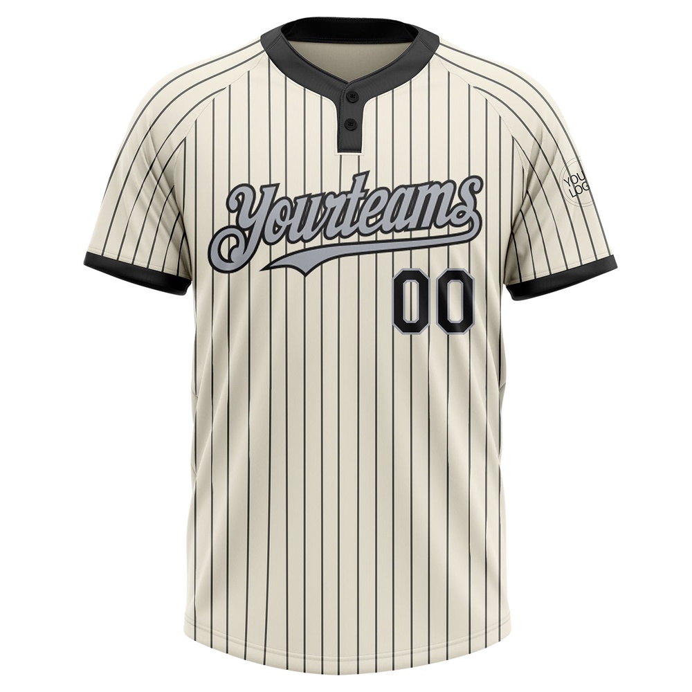 Cream Black Pinstripe Gray Two Button Unisex Softball Jersey, Custom Team Softball Jersey