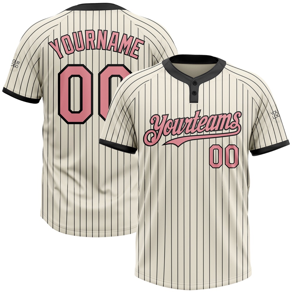 Cream Black Pinstripe Medium Pink Two Button Unisex Softball Jersey, Custom Team Softball Jersey