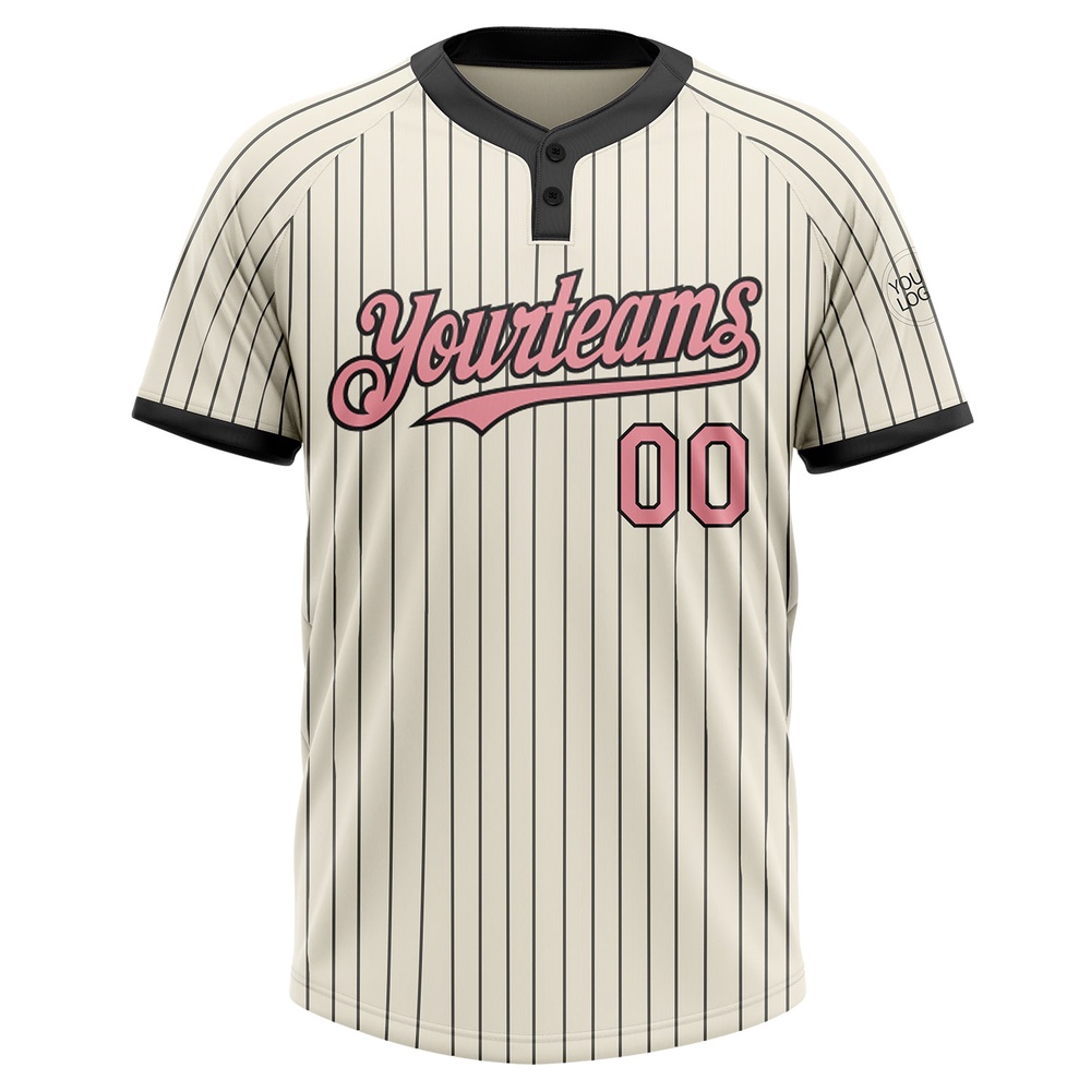 Cream Black Pinstripe Medium Pink Two Button Unisex Softball Jersey, Custom Team Softball Jersey