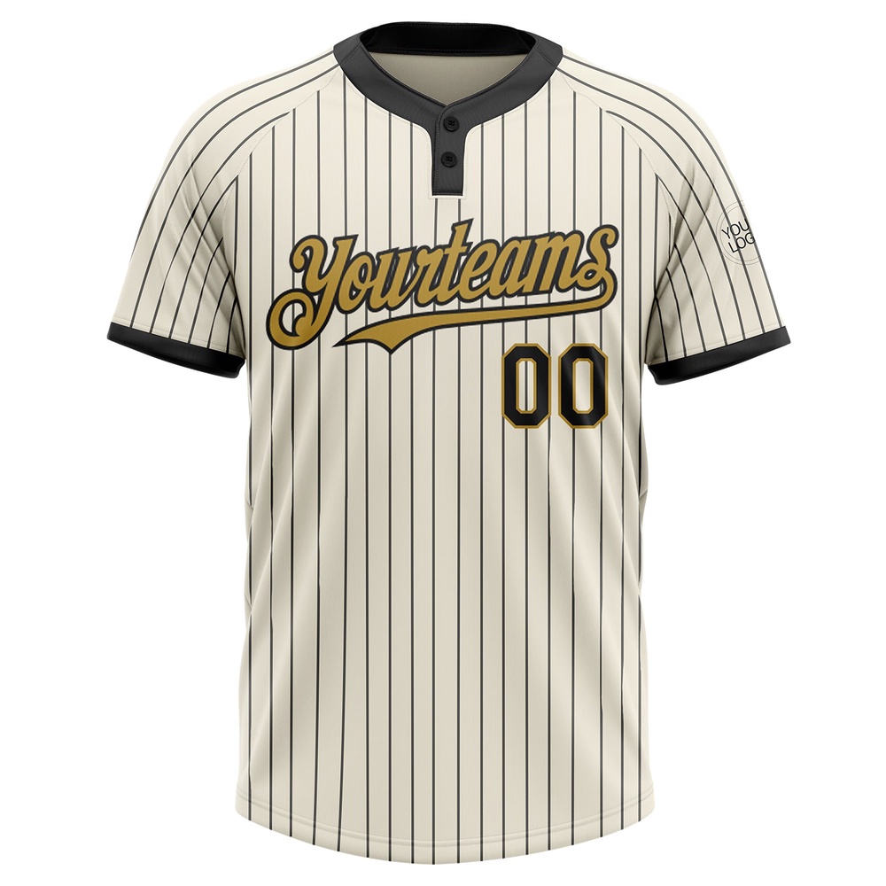 Cream Black Pinstripe Old Gold Two Button Unisex Softball Jersey, Custom Team Softball Jersey