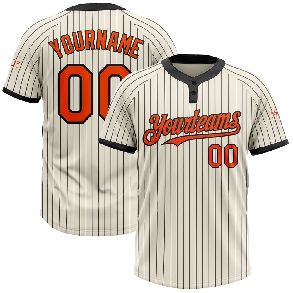 Cream Black Pinstripe Orange Two Button Unisex Softball Jersey, Custom Team Softball Jersey