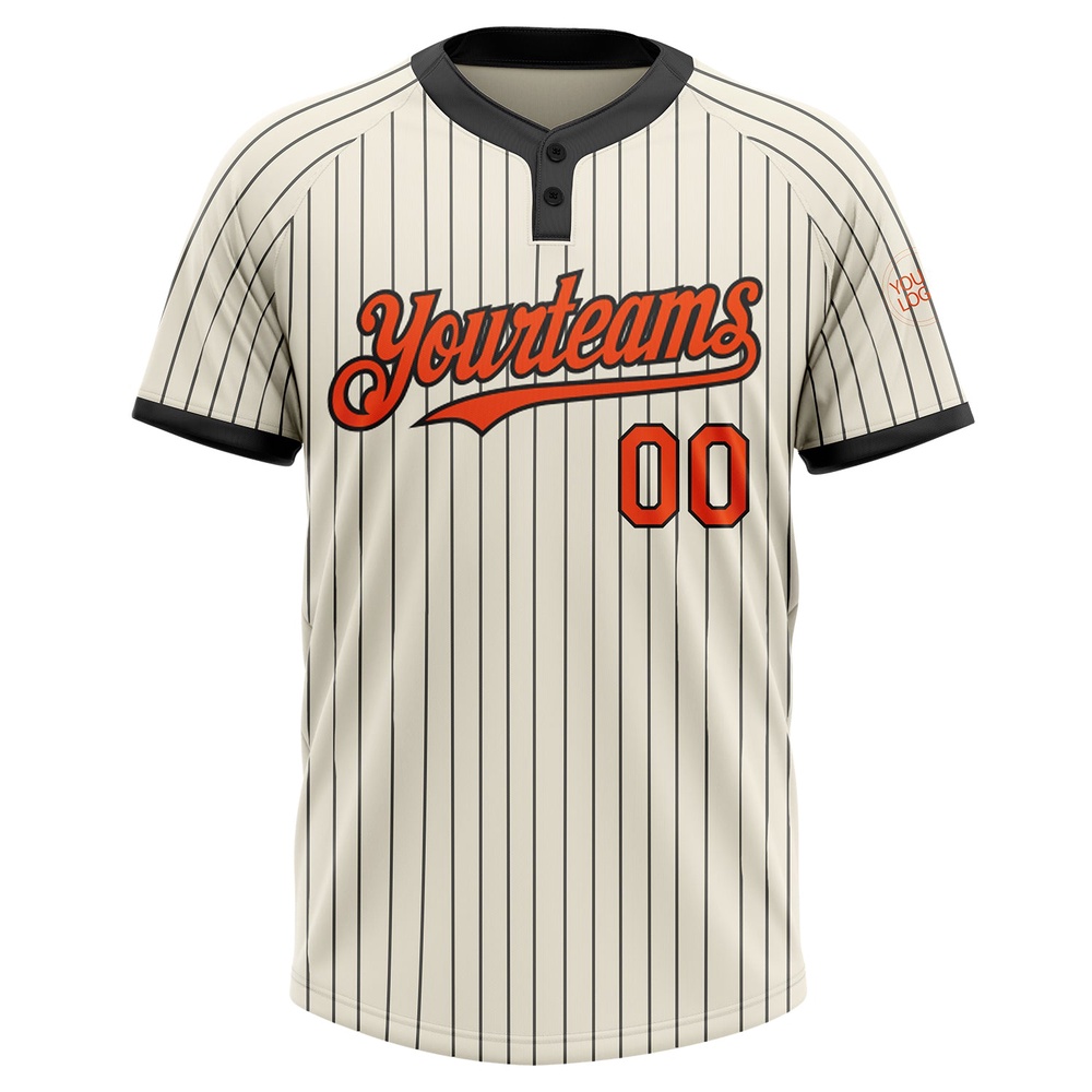 Cream Black Pinstripe Orange Two Button Unisex Softball Jersey, Custom Team Softball Jersey
