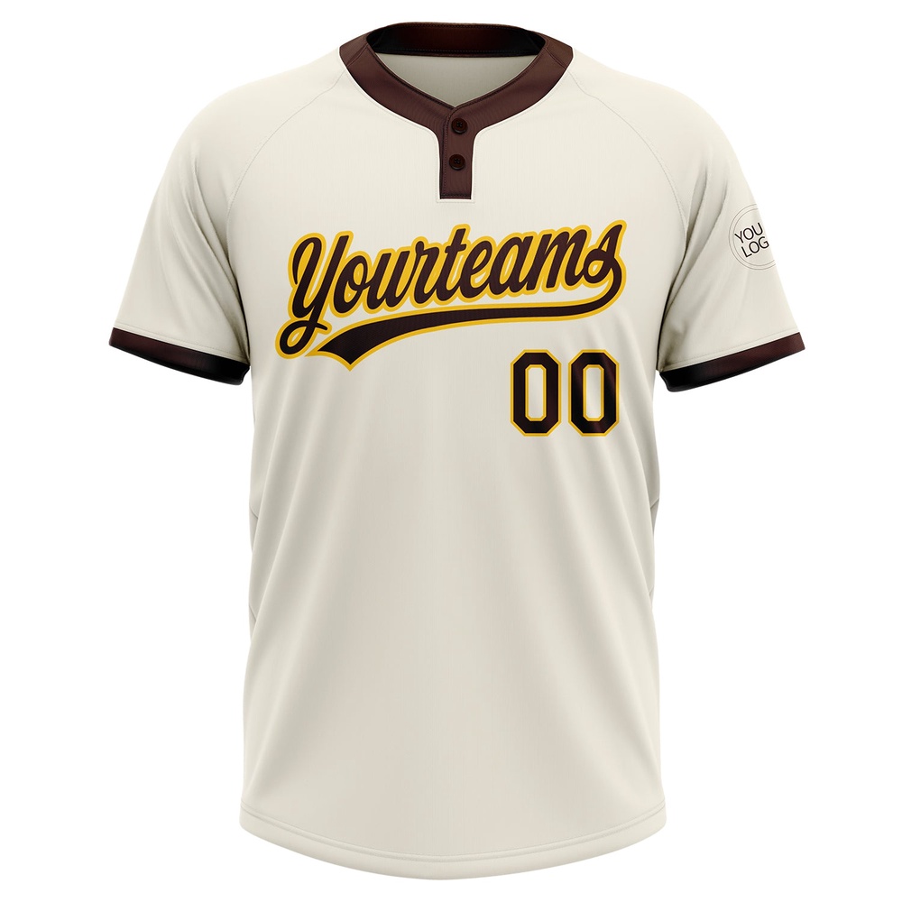 Cream Brown Gold Two Button Unisex Softball Jersey, Custom Team Softball Jersey