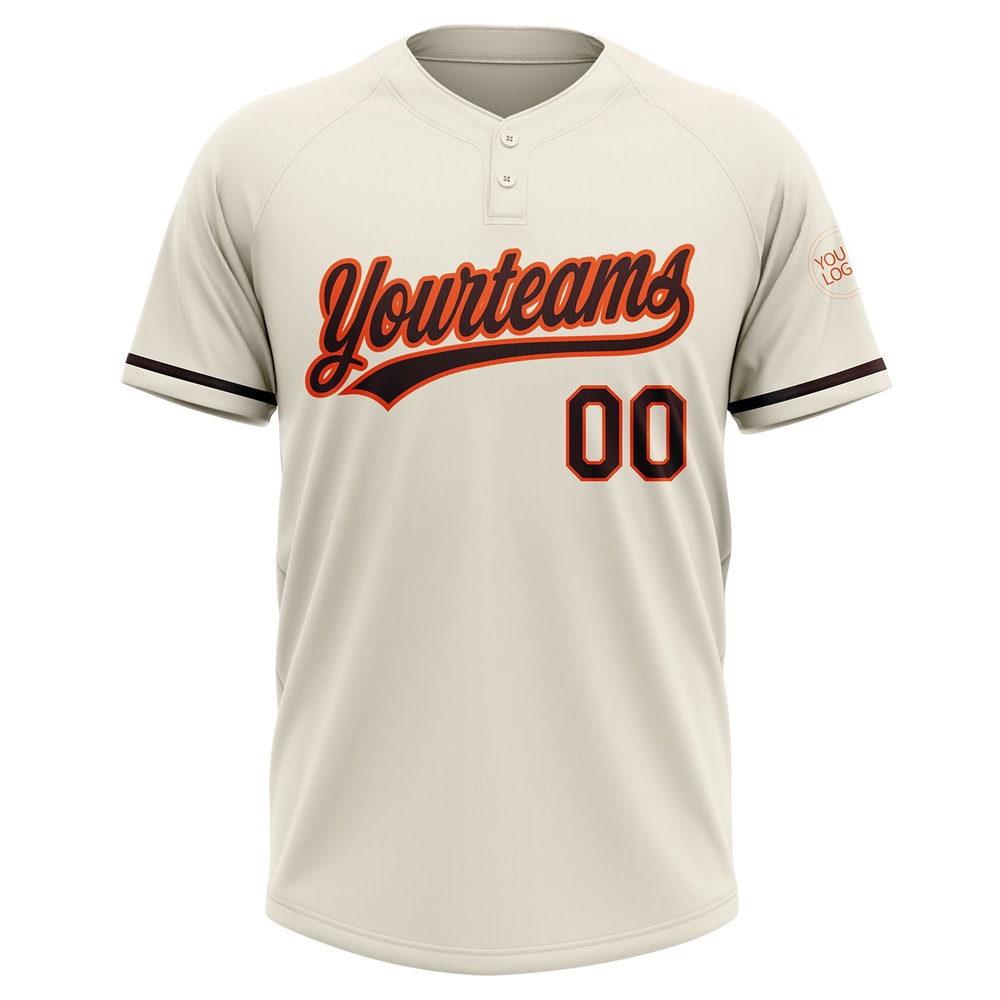 Cream Brown Orange Two Button Unisex Softball Jersey, Custom Team Softball Jersey