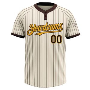 Cream Brown Pinstripe Gold Two Button Unisex Softball Jersey Custom Team Softball Jersey 2 bq5inj.jpg