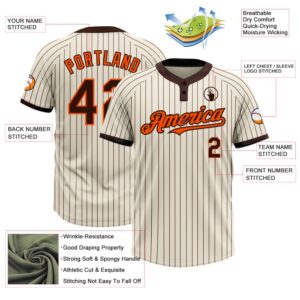 Cream Brown Pinstripe Orange Two Button Unisex Softball Jersey Custom Team Softball Jersey 3 hhrxm0.jpg