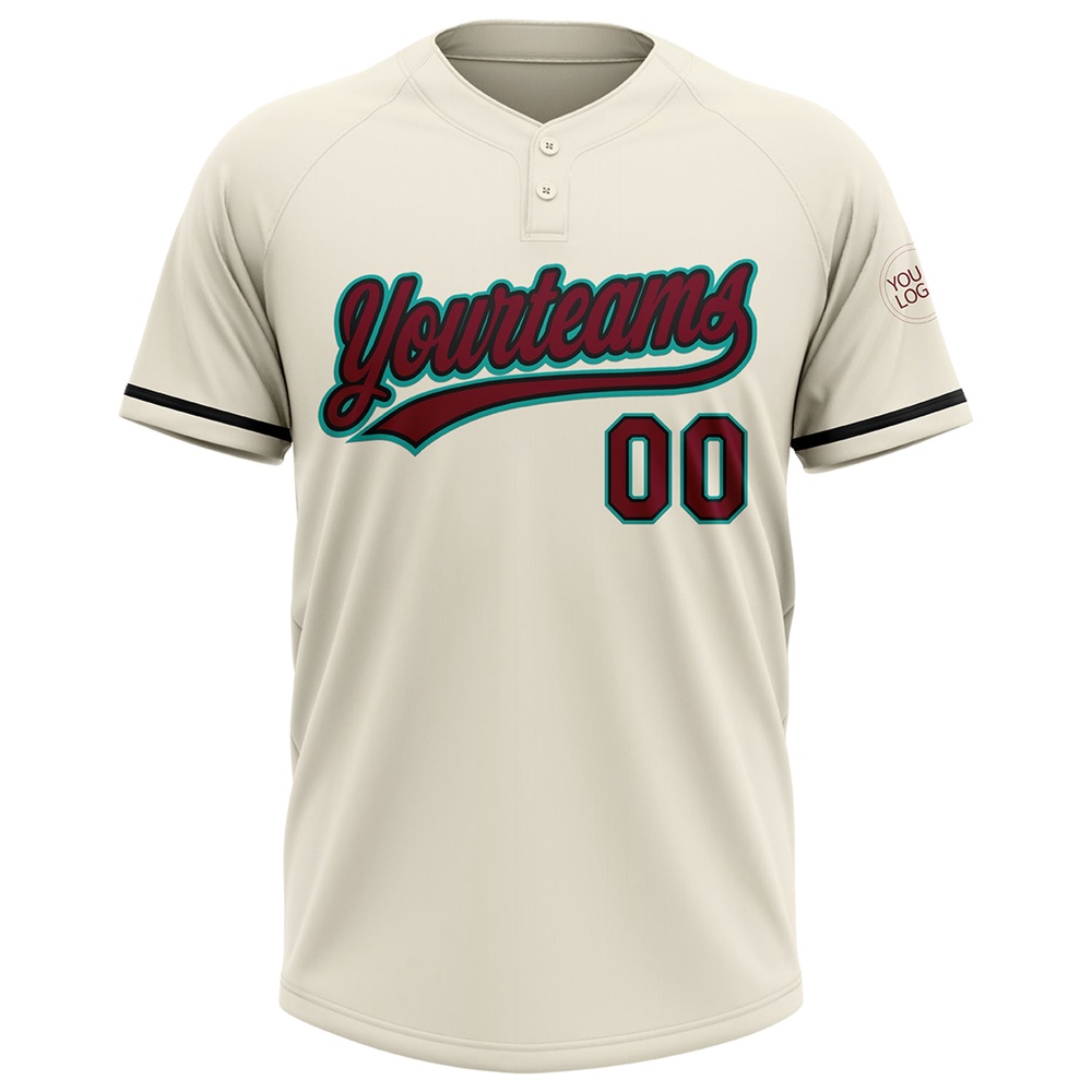 Cream Crimson Black Aqua Two Button Unisex Softball Jersey, Custom Team Softball Jersey