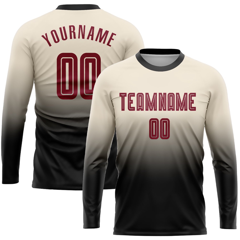 Cream Crimson Black Sublimation Long Sleeve Fade Fashion Soccer Uniform Jersey, Custom Team Soccer Jersey Shirt