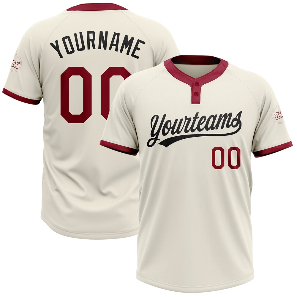 Cream Crimson Black Two Button Unisex Softball Jersey, Custom Team Softball Jersey Cream Crimson Black Two Button Unisex Softball Jersey, Custom Team Softball Jersey