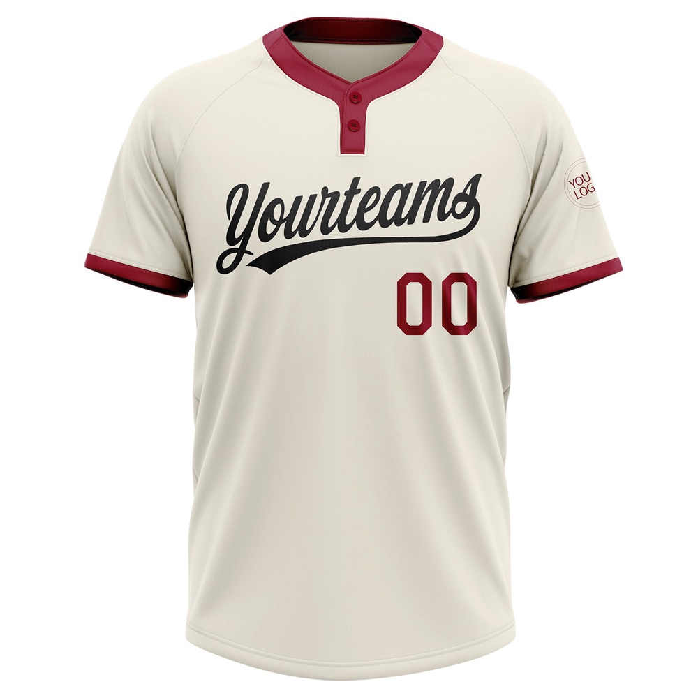 Cream Crimson Black Two Button Unisex Softball Jersey, Custom Team Softball Jersey Cream Crimson Black Two Button Unisex Softball Jersey, Custom Team Softball Jersey