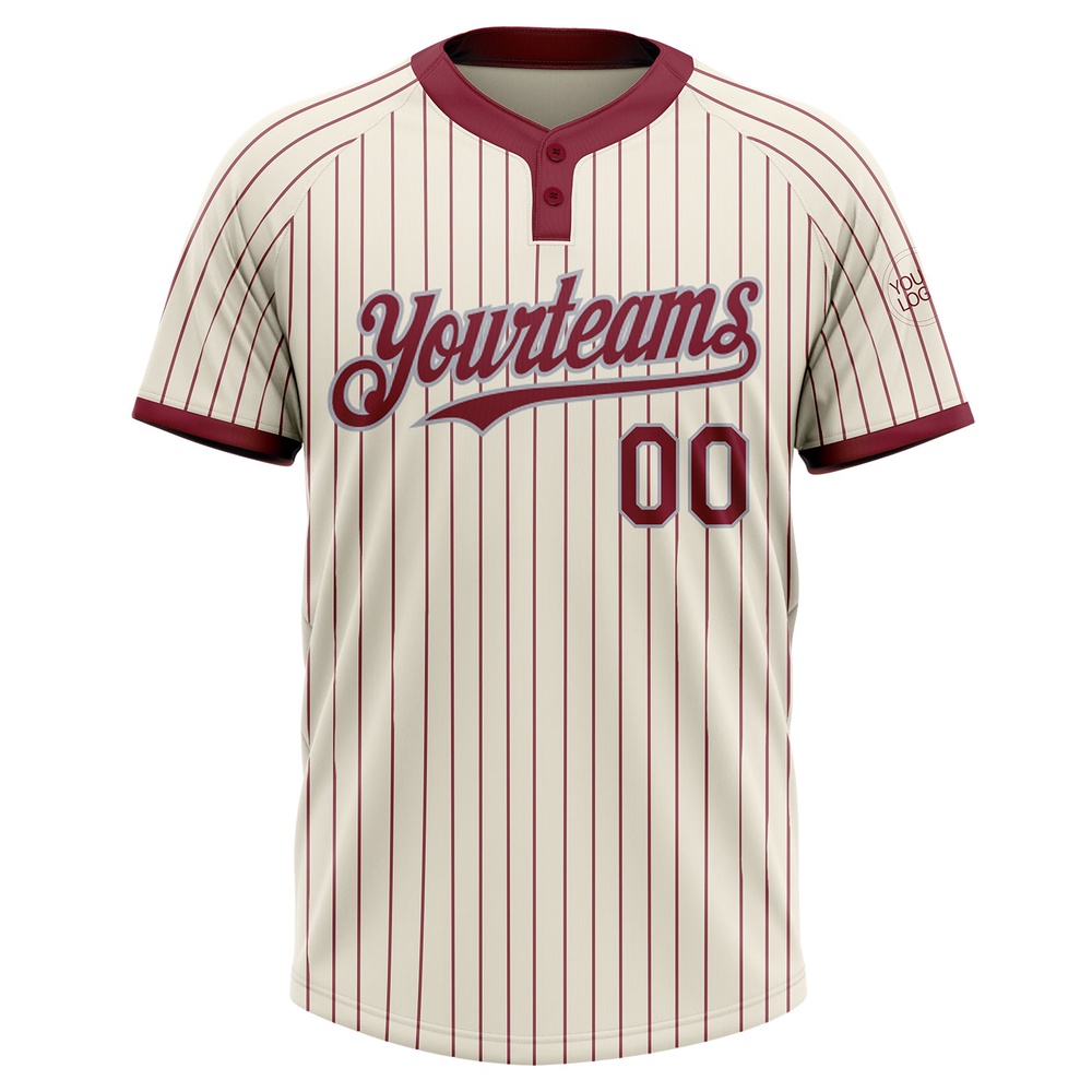 Cream Crimson Pinstripe Gray Two Button Unisex Softball Jersey, Custom Team Softball Jersey Cream Crimson Pinstripe Gray Two Button Unisex Softball Jersey, Custom Team Softball Jersey