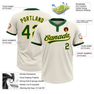 Cream Green Gold Two Button Unisex Softball Jersey Custom Team Softball Jersey 3 mfrgoz.jpg