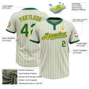 Cream Kelly Green Pinstripe Gold Two Button Unisex Softball Jersey Custom Team Softball Jersey 3 tc7s9n.jpg