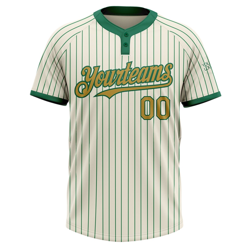 Cream Kelly Green Pinstripe Old Gold Two Button Unisex Softball Jersey, Custom Team Softball Jersey Cream Kelly Green Pinstripe Old Gold Two Button Unisex Softball Jersey, Custom Team Softball Jersey