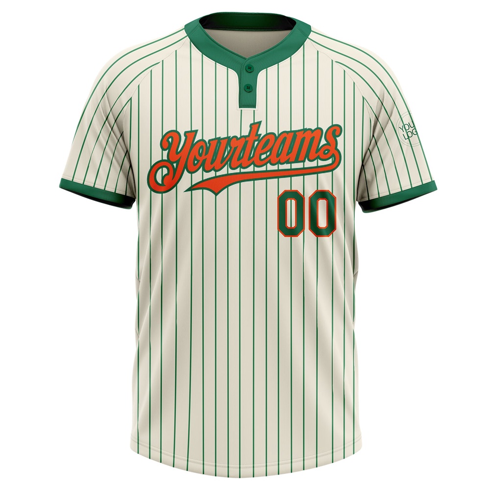 Cream Kelly Green Pinstripe Orange Two Button Unisex Softball Jersey, Custom Team Softball Jersey Cream Kelly Green Pinstripe Orange Two Button Unisex Softball Jersey, Custom Team Softball Jersey