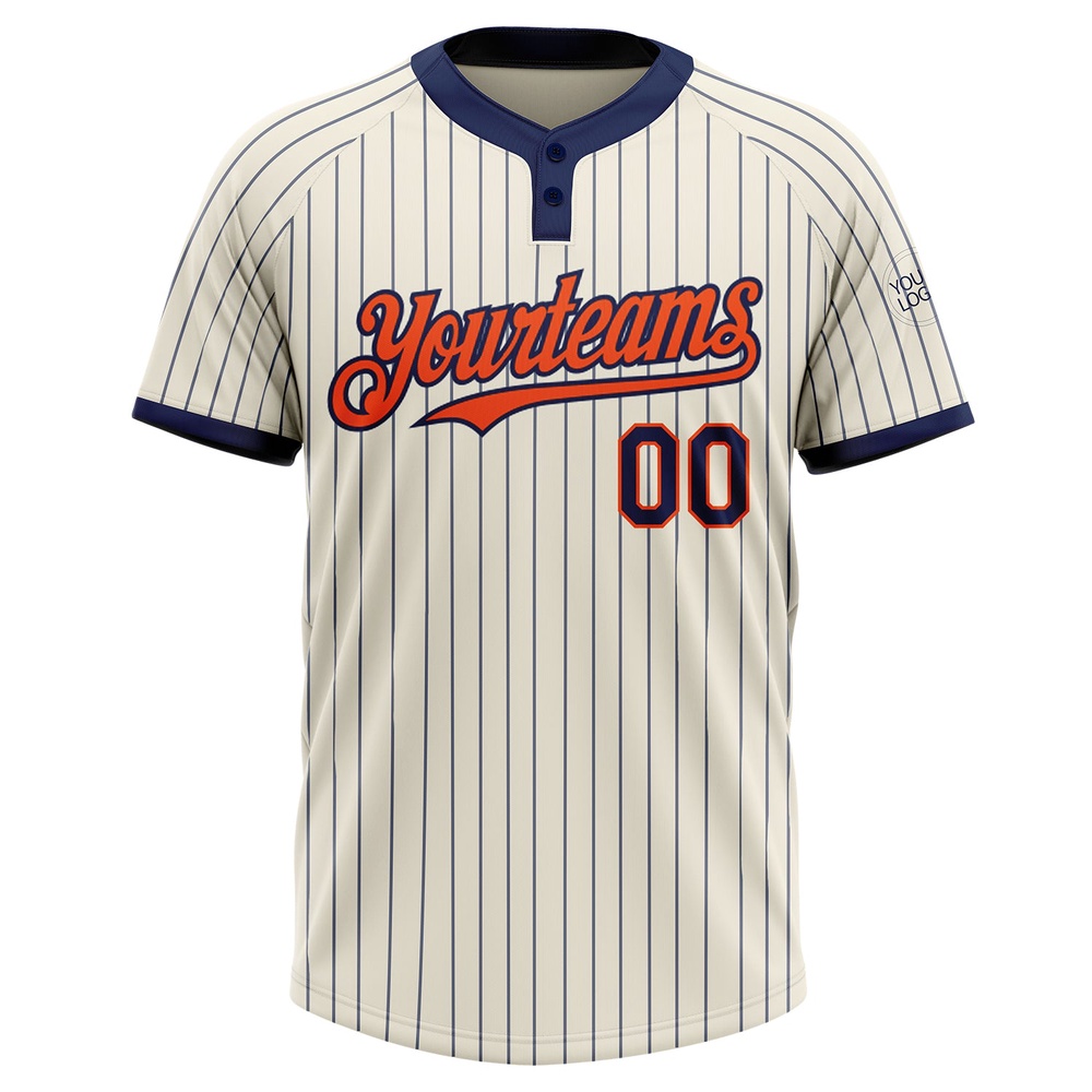 Cream Navy Pinstripe Orange Two Button Unisex Softball Jersey, Custom Team Softball Jersey