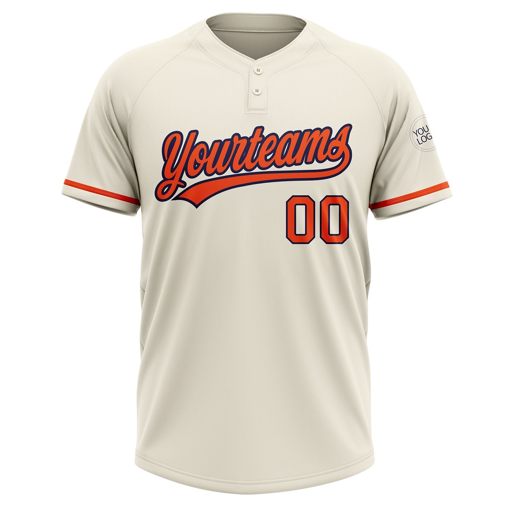 Cream Orange Navy Two Button Unisex Softball Jersey, Custom Team Softball Jersey
