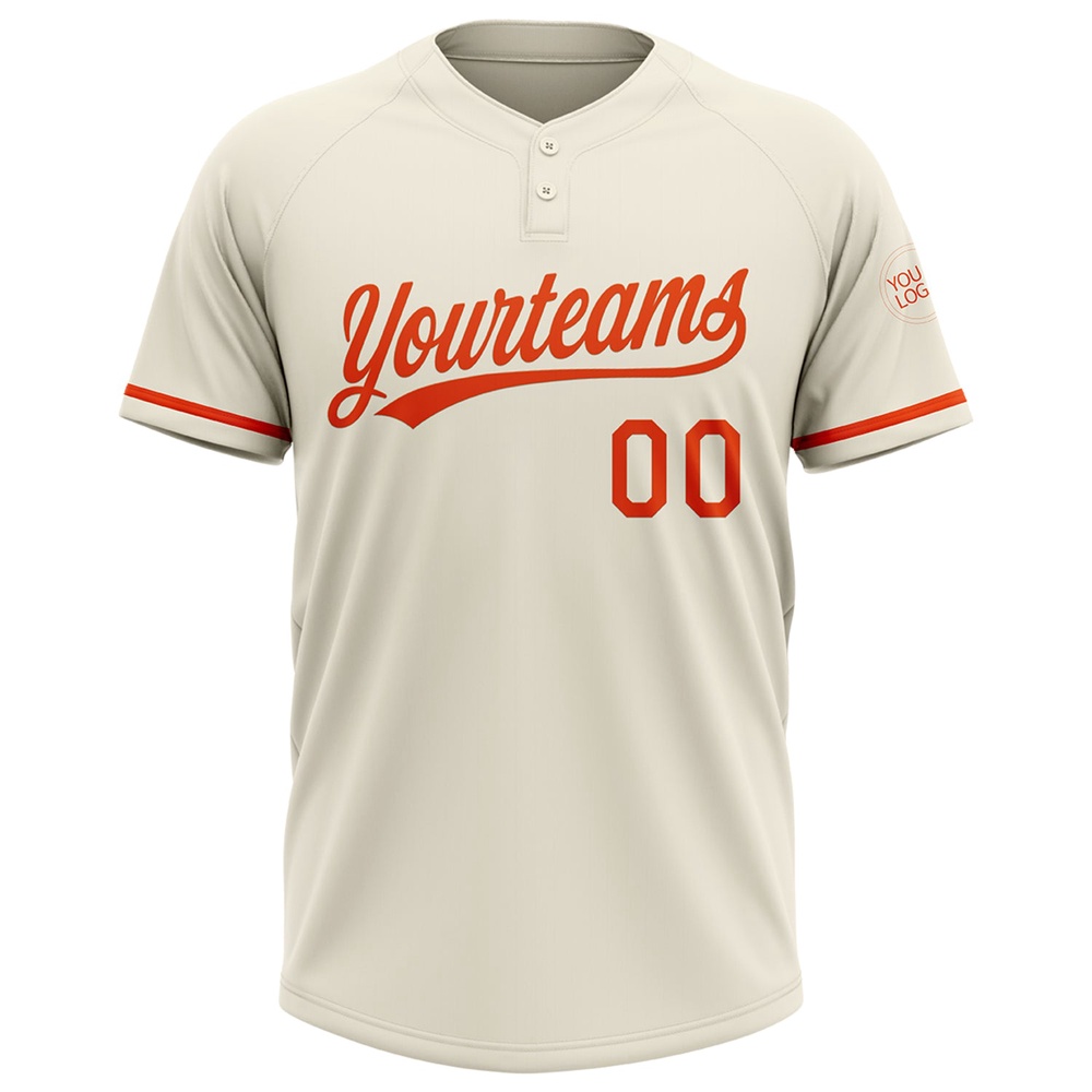 Cream Orange Two Button Unisex Softball Jersey, Custom Team Softball Jersey
