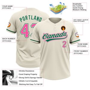 Cream Pink Kelly Green Two Button Unisex Softball Jersey Custom Team Softball Jersey 3 z8t41o.jpg