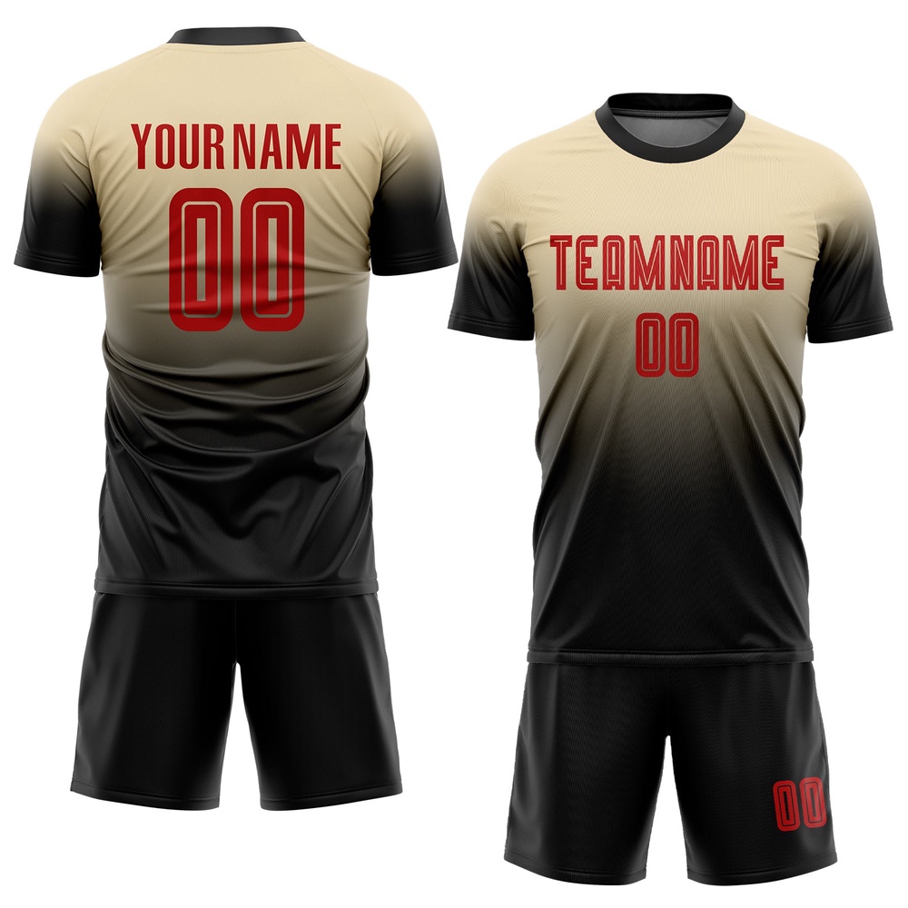 Cream Red Black Sublimation Fade Fashion Soccer Uniform Jersey, Custom Team Soccer Jersey Shirt