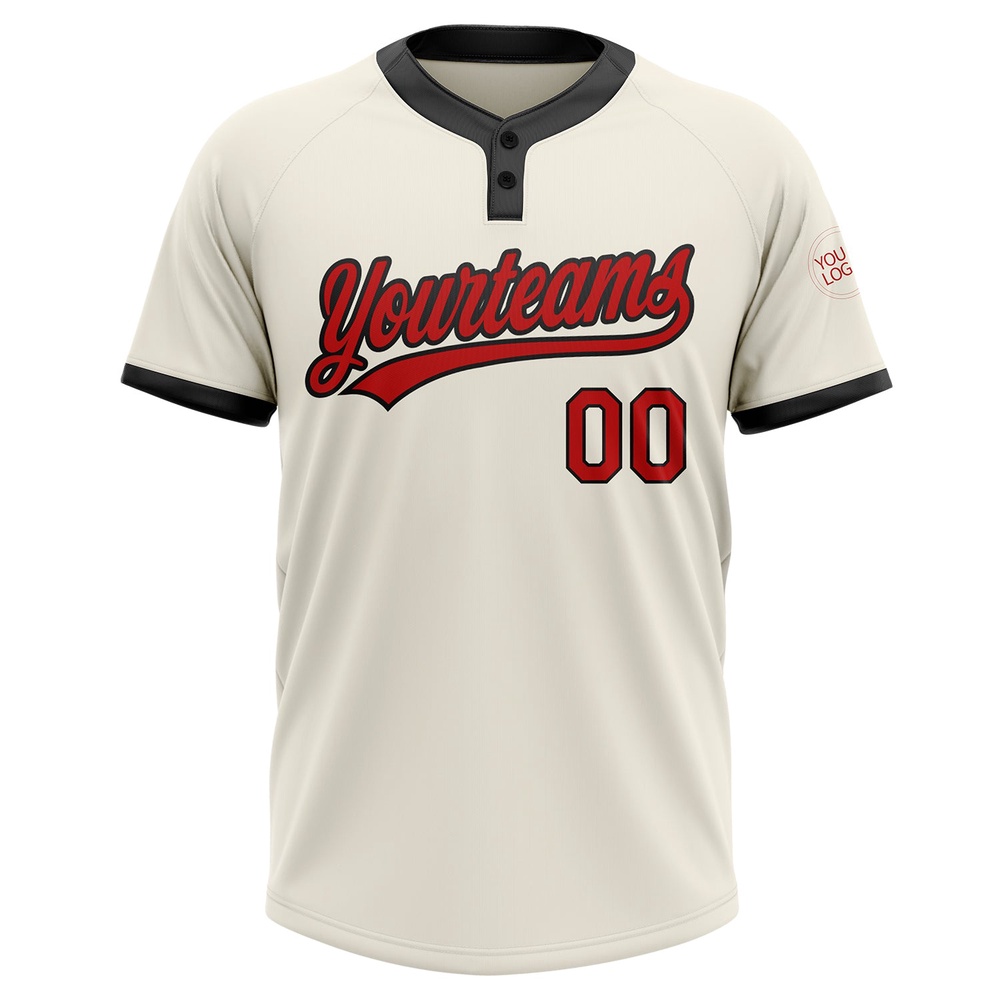 Cream Red Black Two Button Unisex Softball Jersey, Custom Team Softball Jersey