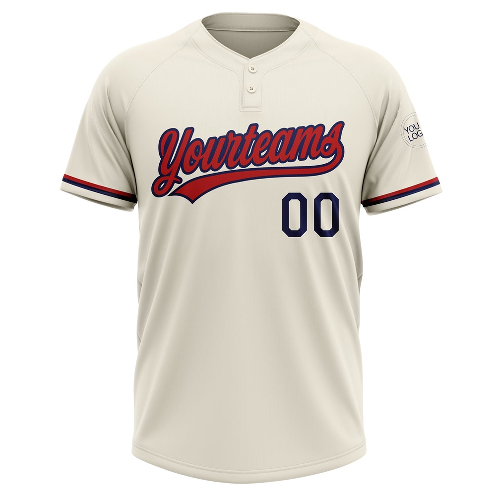 Cream Red Navy Two Button Unisex Softball Jersey, Custom Team Softball Jersey