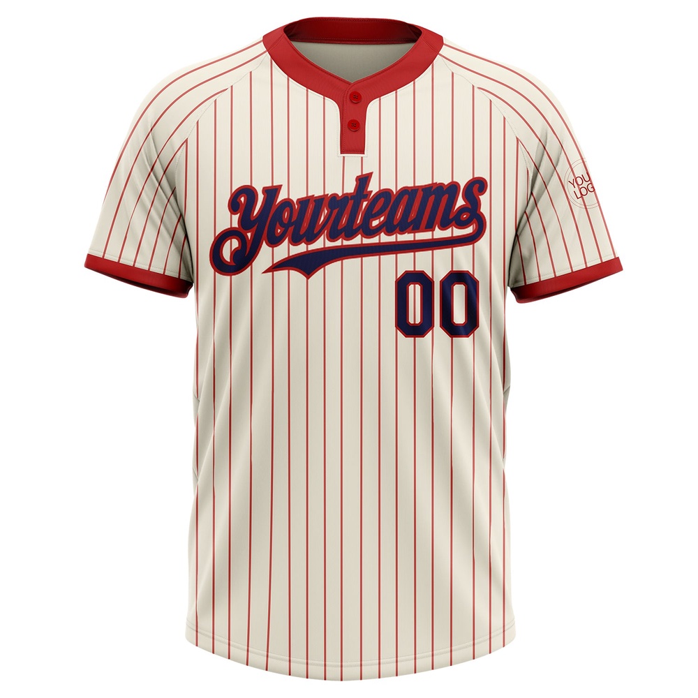 Cream Red Pinstripe Navy Two Button Unisex Softball Jersey, Custom Team Softball Jersey