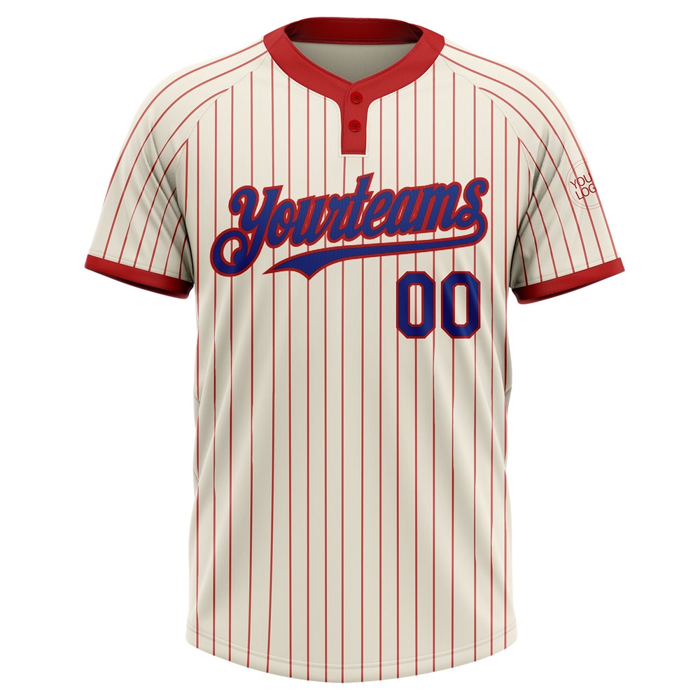 Cream Red Pinstripe Royal Two Button Unisex Softball Jersey, Custom Team Softball Jersey