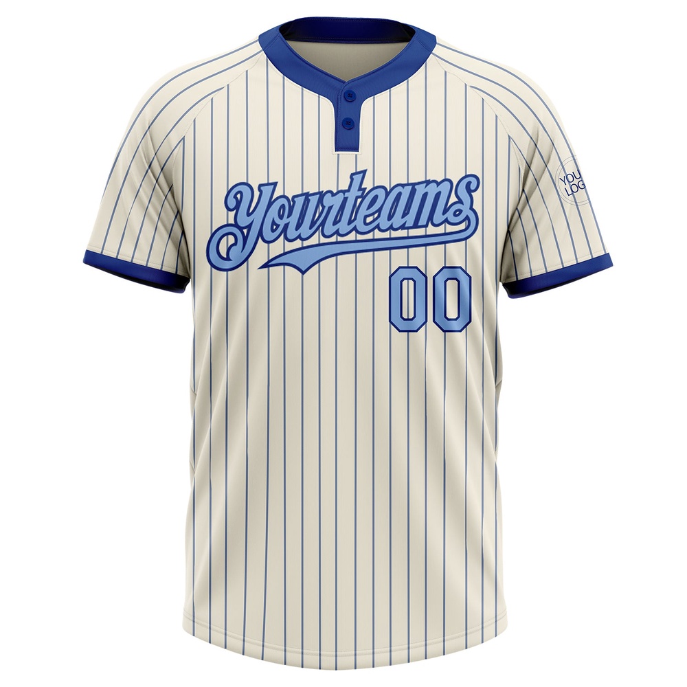 Cream Royal Pinstripe Light Blue Two Button Unisex Softball Jersey, Custom Team Softball Jersey